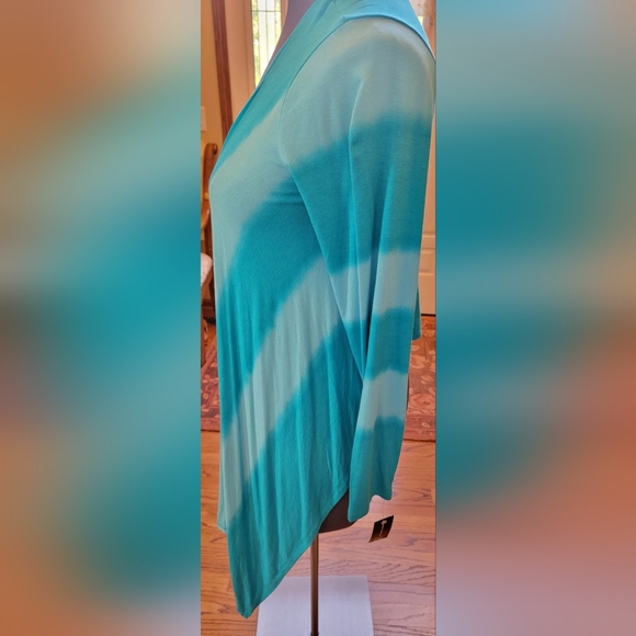 NWT INC LONG THIN WATERFALL SWEATER TURQUOISE TIE DYE L - Picture 2 of 8